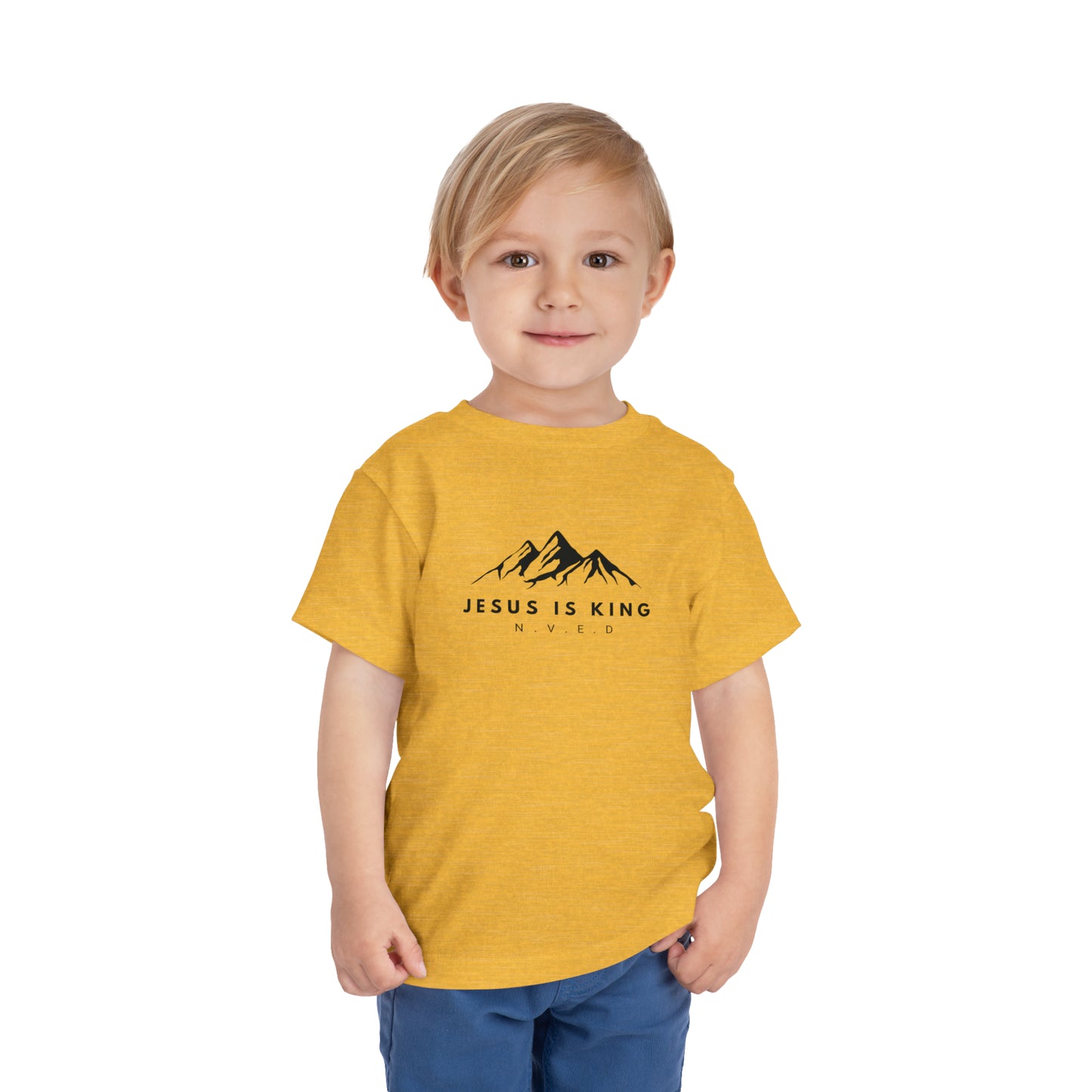 Toddler Short Sleeve T-Shirt, Cotton, Jesus Is King, Crew neck T-shirt, Matching family T-shirt, Christian faith, and love