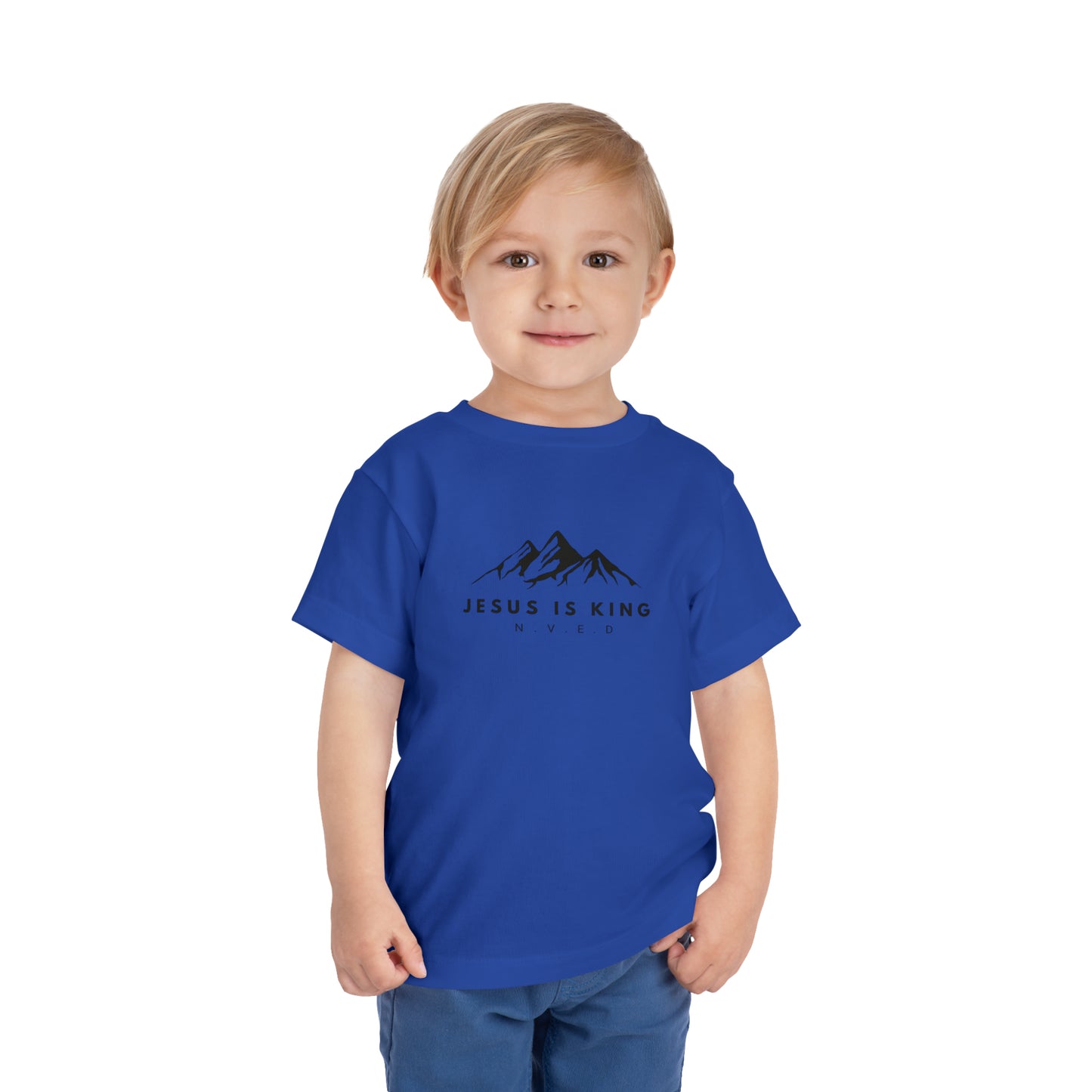 Toddler Short Sleeve T-Shirt, Cotton, Jesus Is King, Crew neck T-shirt, Matching family T-shirt, Christian faith, and love