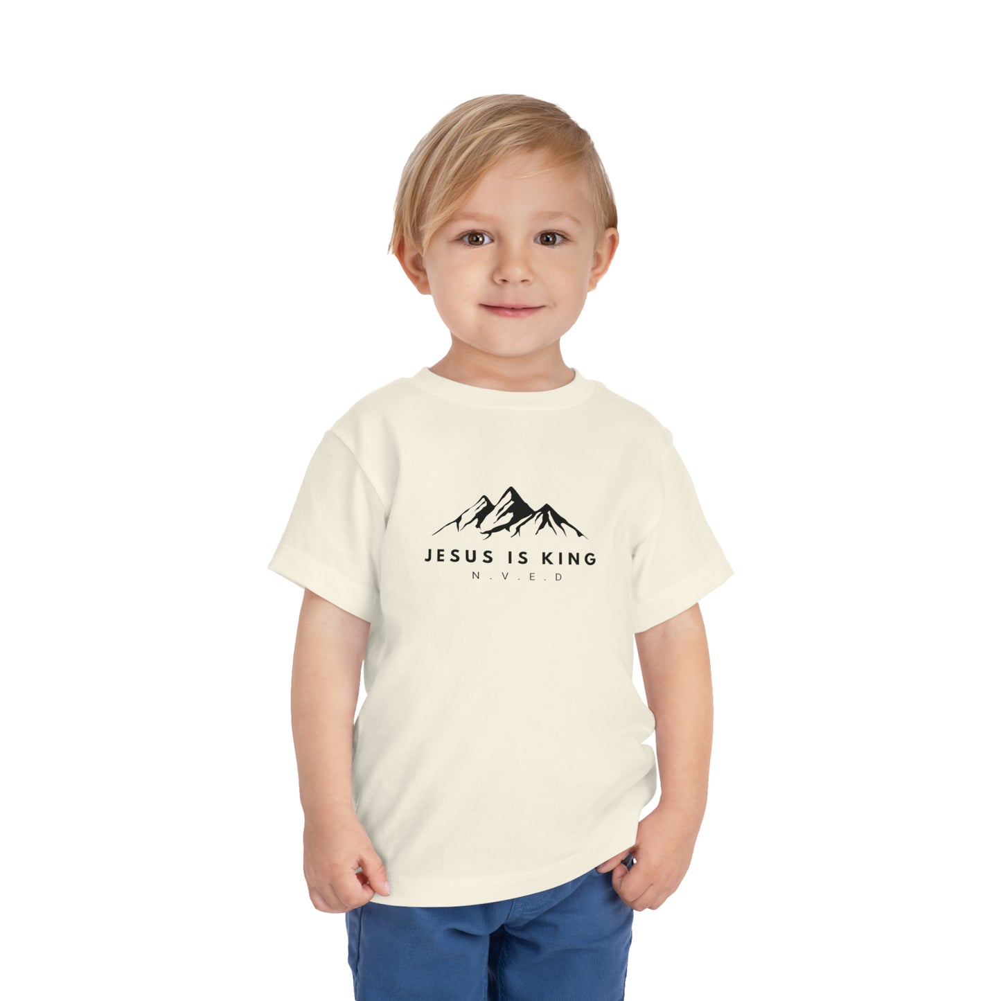 Toddler Short Sleeve T-Shirt, Cotton, Jesus Is King, Crew neck T-shirt, Matching family T-shirt, Christian faith, and love