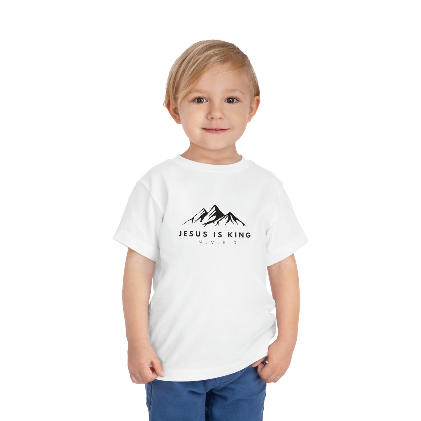 Toddler Short Sleeve T-Shirt, Cotton, Jesus Is King, Crew neck T-shirt, Matching family T-shirt, Christian faith, and love