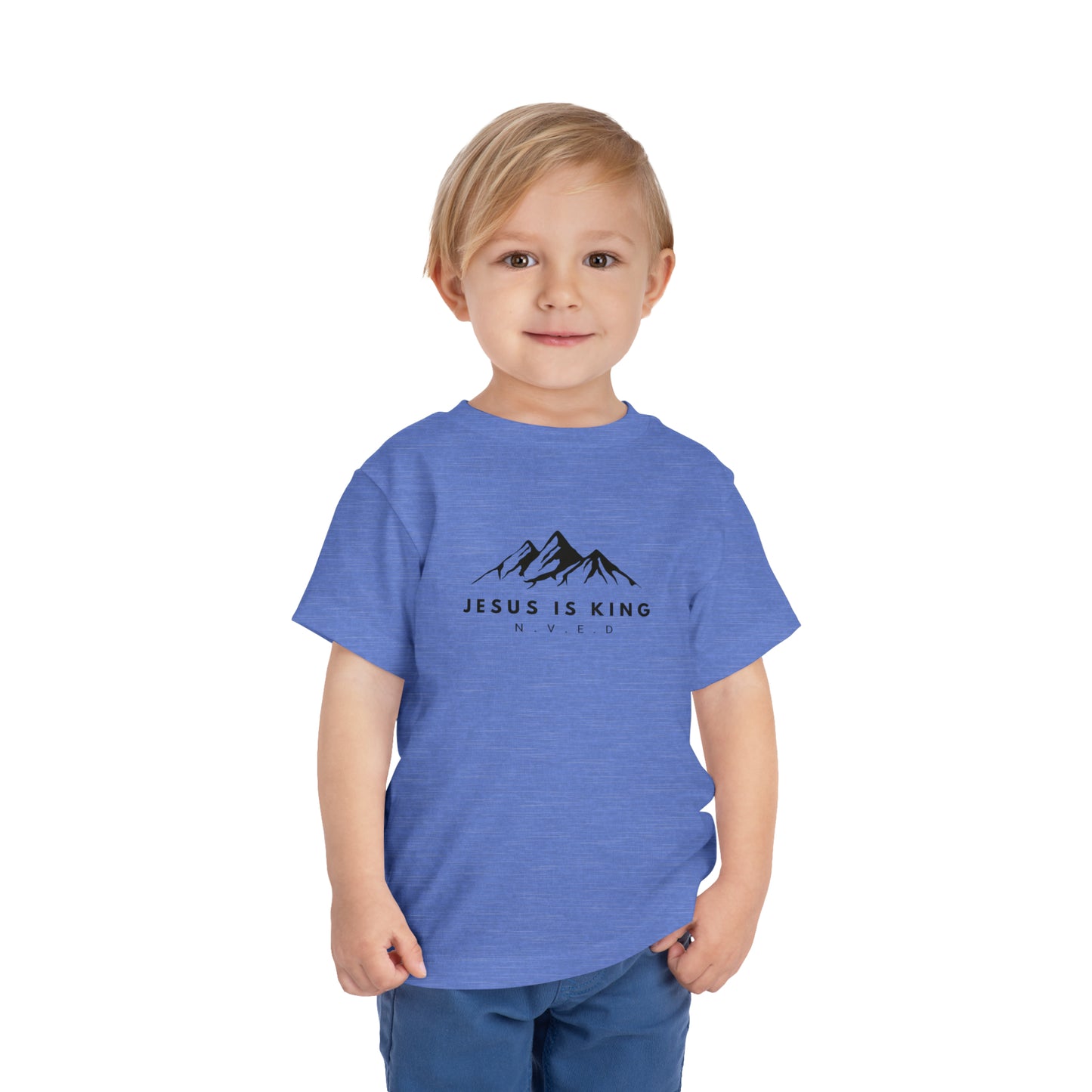 Toddler Short Sleeve T-Shirt, Cotton, Jesus Is King, Crew neck T-shirt, Matching family T-shirt, Christian faith, and love