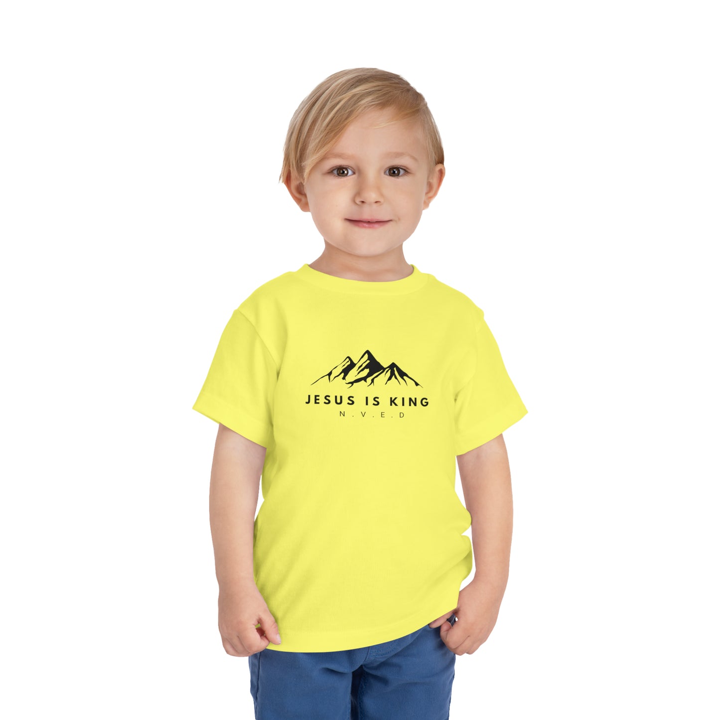 Toddler Short Sleeve T-Shirt, Cotton, Jesus Is King, Crew neck T-shirt, Matching family T-shirt, Christian faith, and love