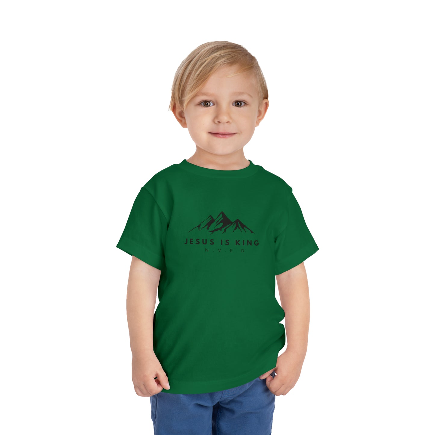 Toddler Short Sleeve T-Shirt, Cotton, Jesus Is King, Crew neck T-shirt, Matching family T-shirt, Christian faith, and love