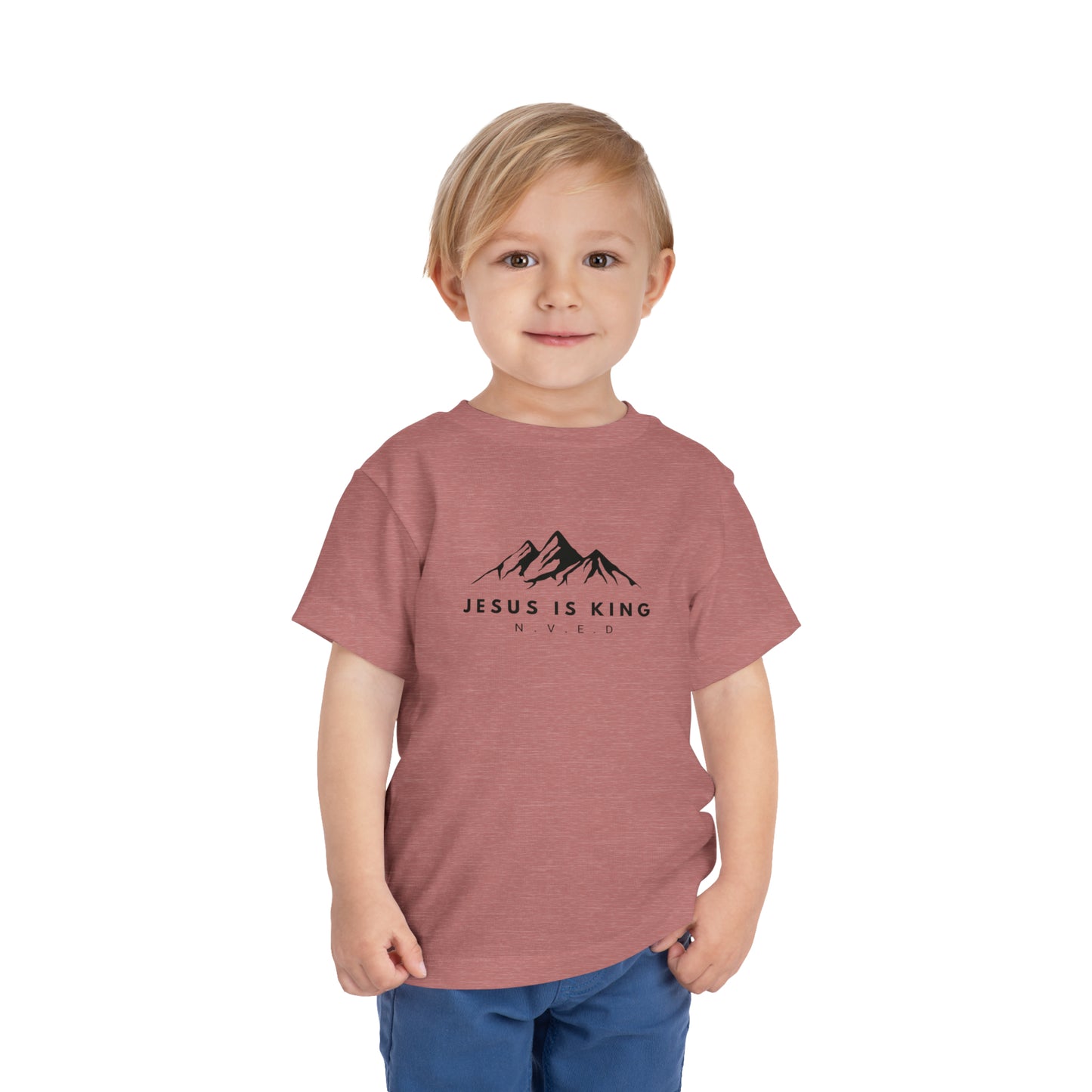 Toddler Short Sleeve T-Shirt, Cotton, Jesus Is King, Crew neck T-shirt, Matching family T-shirt, Christian faith, and love