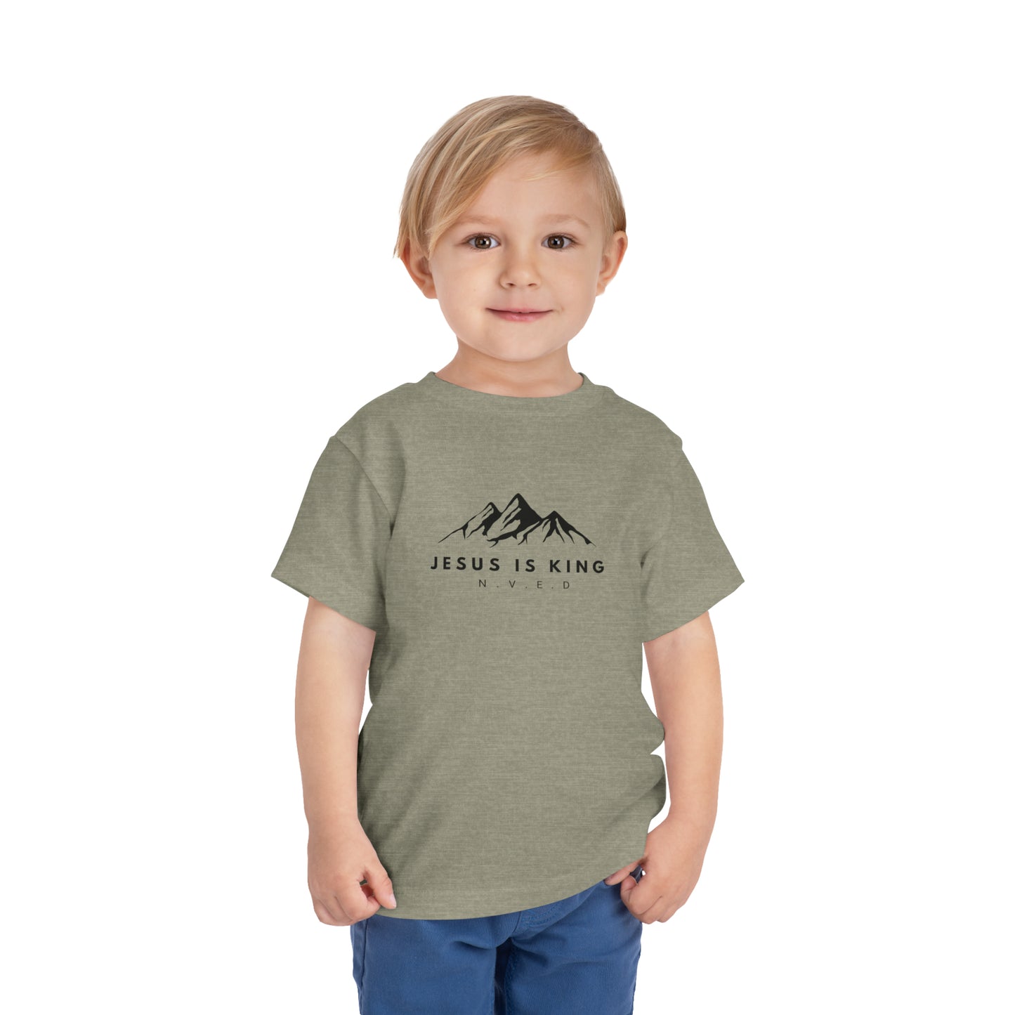 Toddler Short Sleeve T-Shirt, Cotton, Jesus Is King, Crew neck T-shirt, Matching family T-shirt, Christian faith, and love