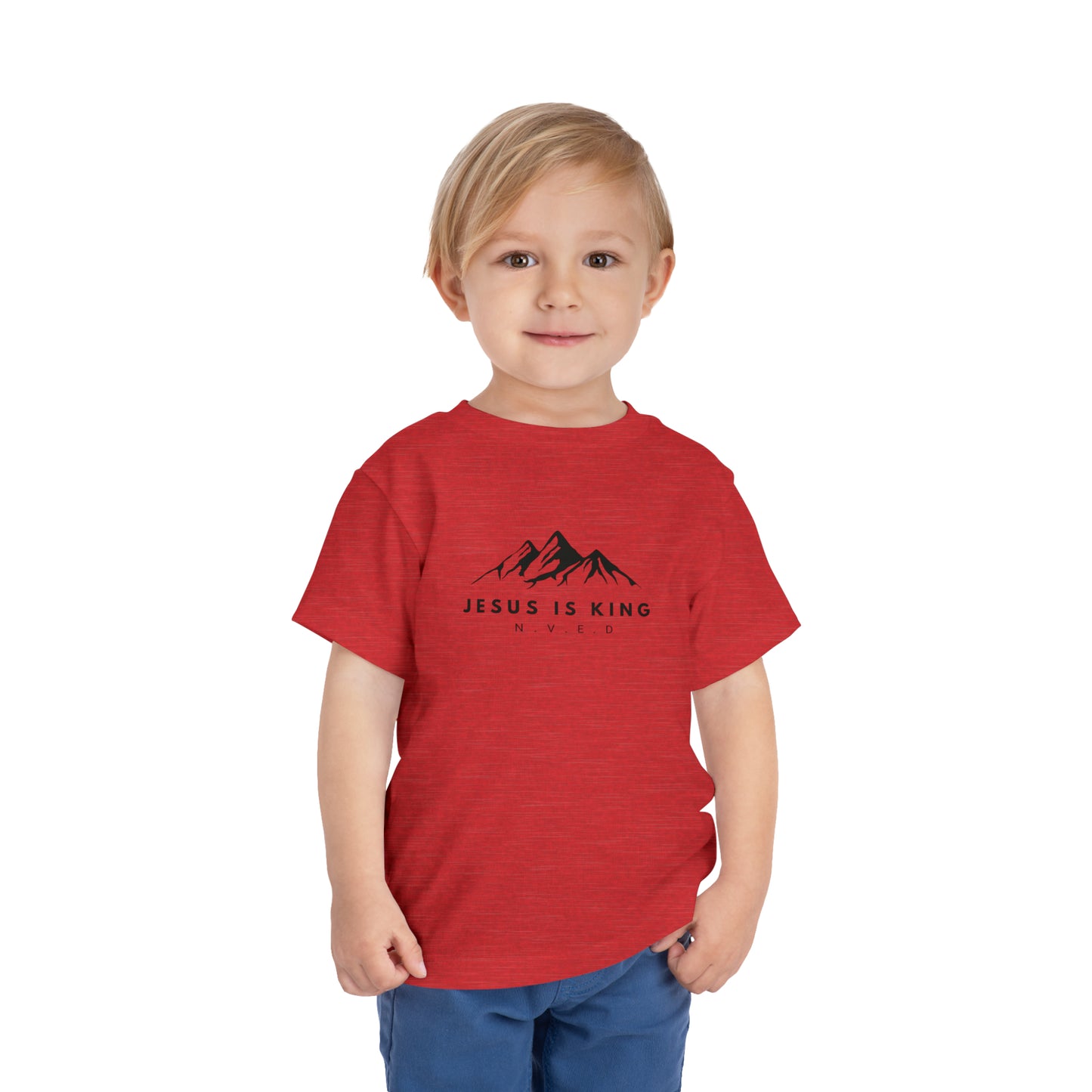 Toddler Short Sleeve T-Shirt, Cotton, Jesus Is King, Crew neck T-shirt, Matching family T-shirt, Christian faith, and love