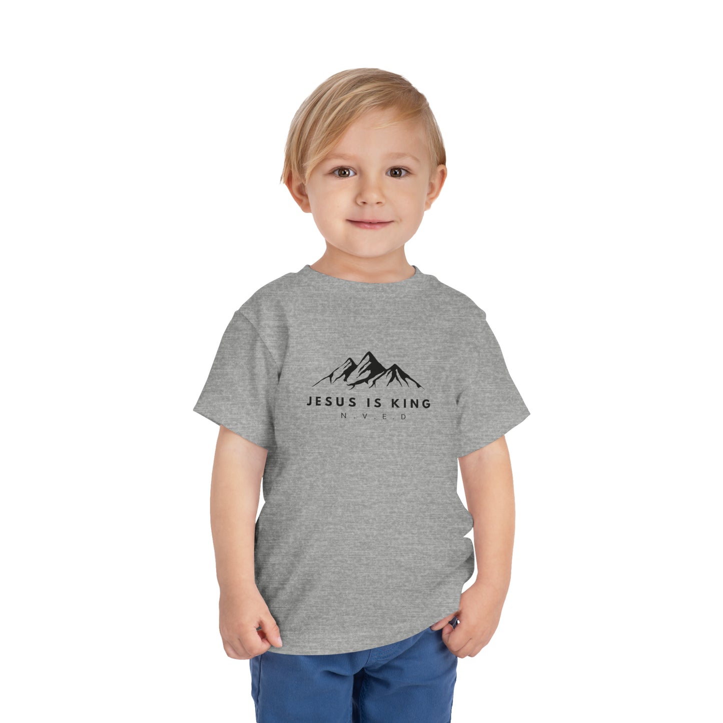 Toddler Short Sleeve T-Shirt, Cotton, Jesus Is King, Crew neck T-shirt, Matching family T-shirt, Christian faith, and love