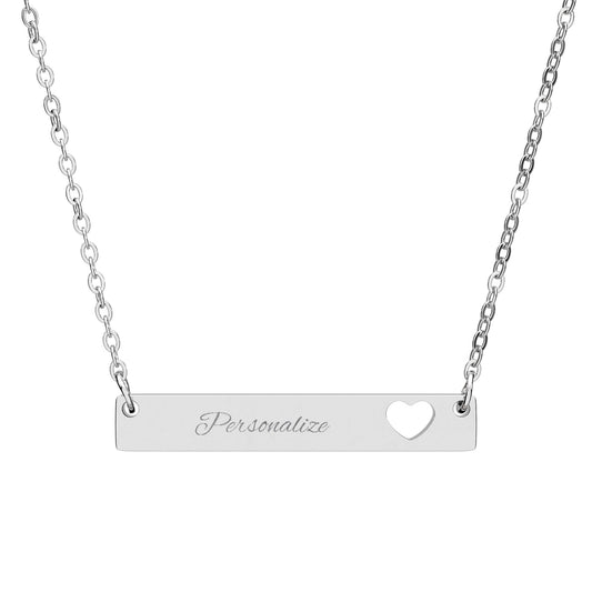 Cutout Heart Bar Necklace (Engraving)