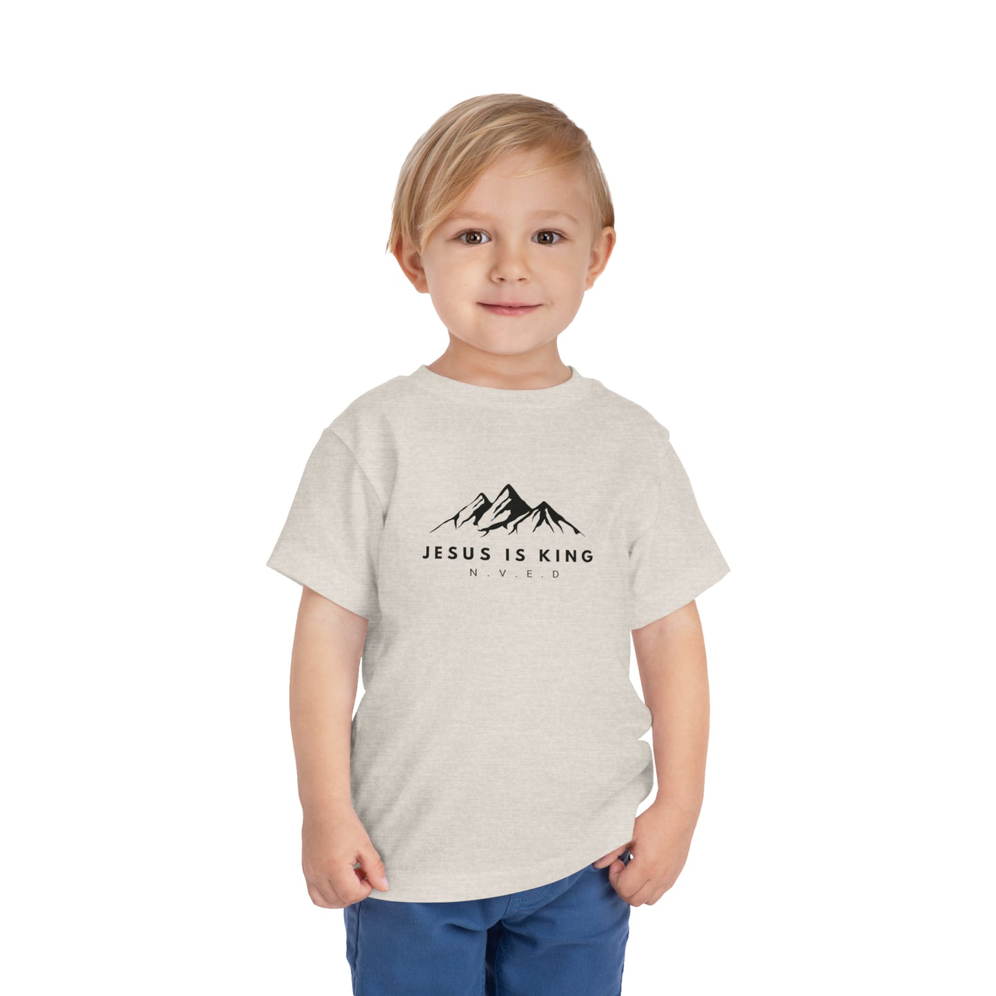 Toddler Short Sleeve T-Shirt, Cotton, Jesus Is King, Crew neck T-shirt, Matching family T-shirt, Christian faith, and love