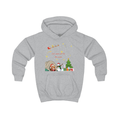 Kids Hoodie — Starry Night Christmas Bear with Hot Cocoa & Santa Sleigh