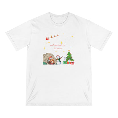 Starry Night Cute Bear Drinking Hot Cocoa T-Shirt — Santa & Flying Sleigh Holiday Tee