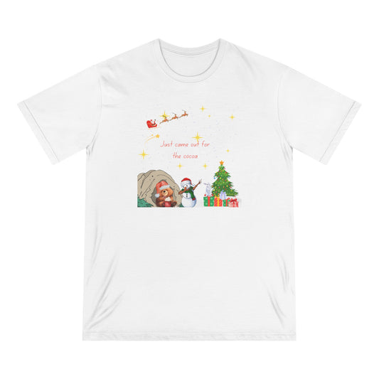 Starry Night Cute Bear Drinking Hot Cocoa T-Shirt — Santa & Flying Sleigh Holiday Tee