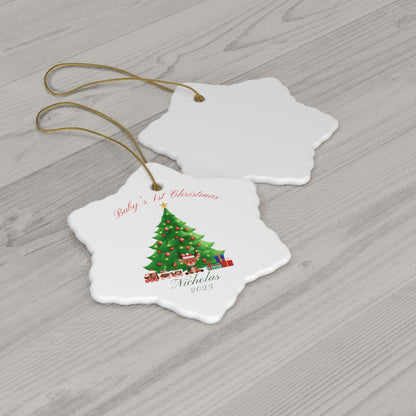 BABY'S 1ST Christmas Ceramic Ornament, Round or Snowflake shaped Ornament with Personalized name