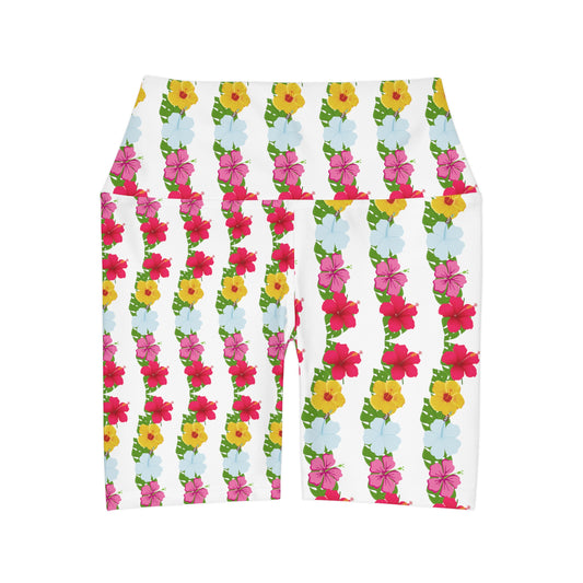 Hawaiian Flowers High Waisted Yoga Shorts