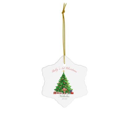 BABY'S 1ST Christmas Ceramic Ornament, Round or Snowflake shaped Ornament with Personalized name