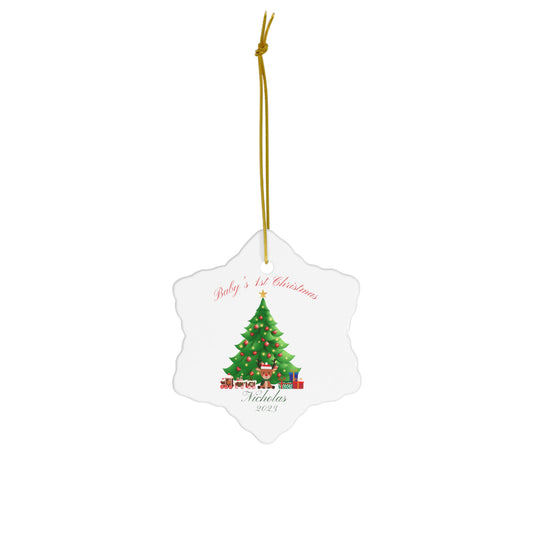 BABY'S 1ST Christmas Ceramic Ornament, Round or Snowflake shaped Ornament with Personalized name