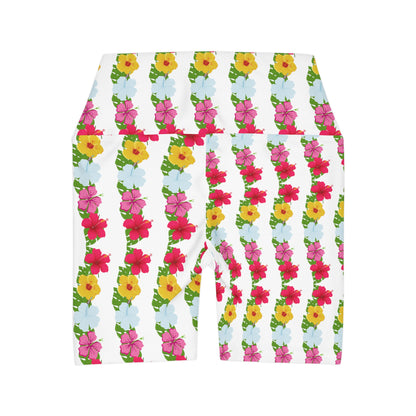 Hawaiian Flowers High Waisted Yoga Shorts