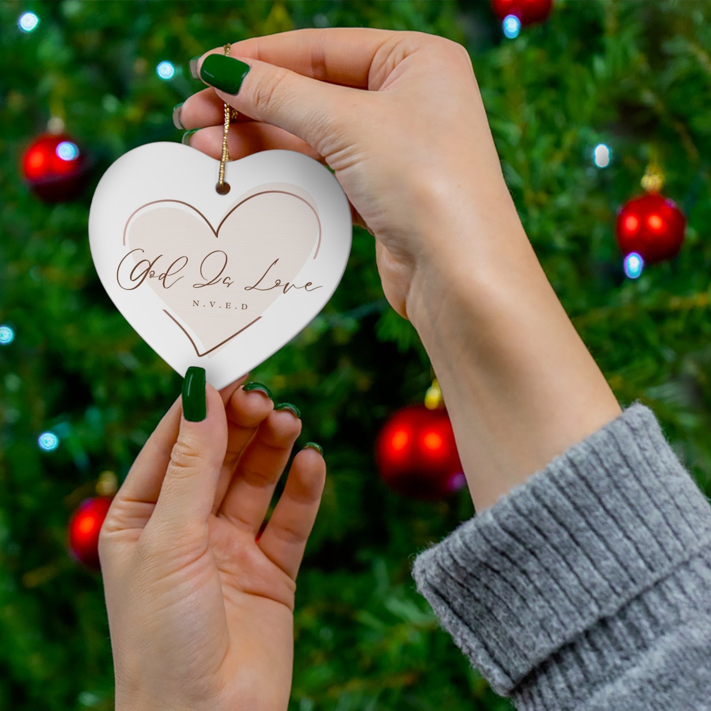 God Is Love Christmas Ceramic Ornament, 3 Shapes