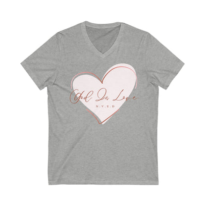 Unisex Jersey Short Sleeve V-Neck T-Shirts, Women's, God, Gift, Religious, Love, USA MADE