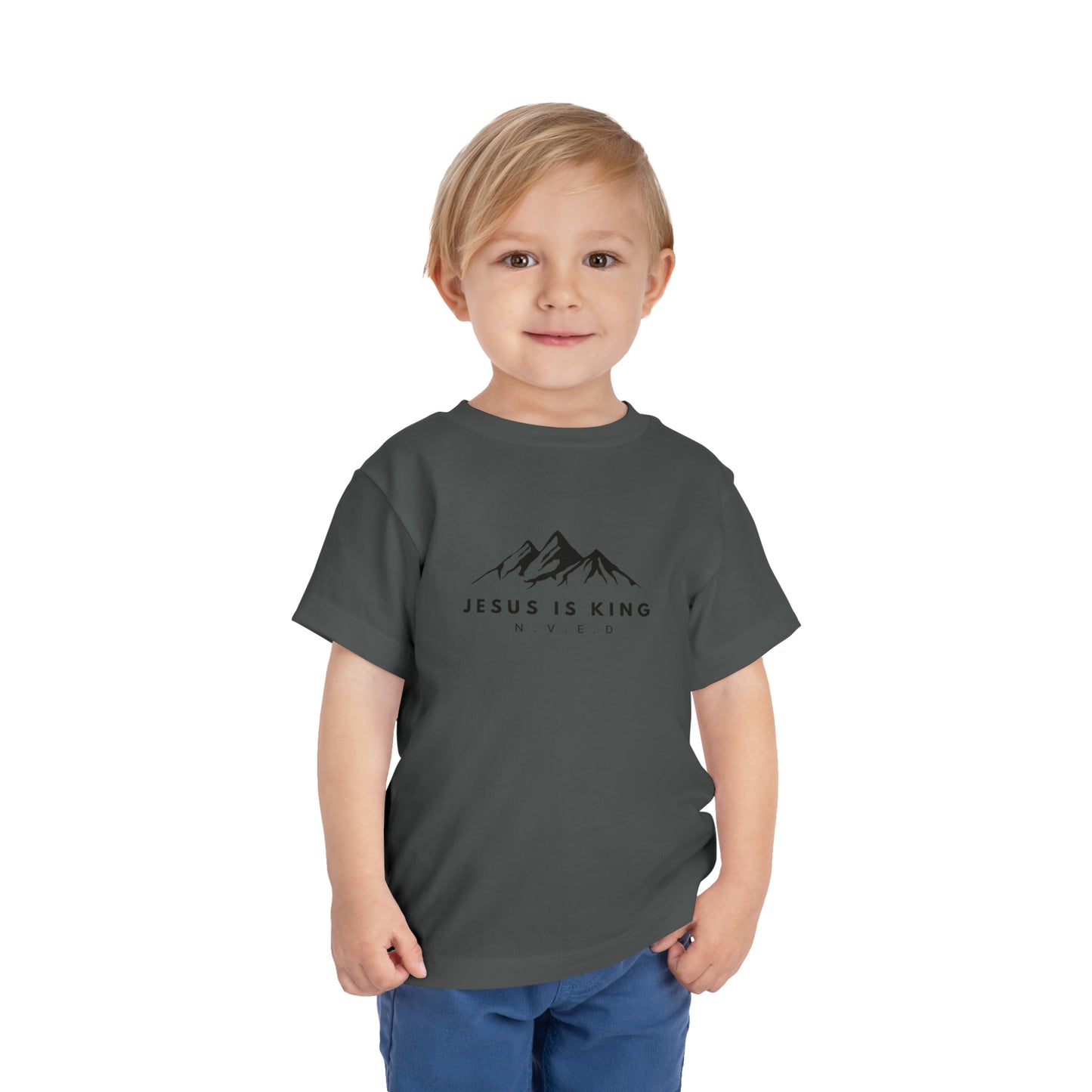 Toddler Short Sleeve T-Shirt, Cotton, Jesus Is King, Crew neck T-shirt, Matching family T-shirt, Christian faith, and love