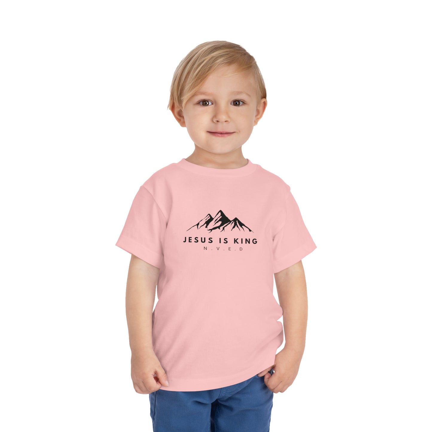 Toddler Short Sleeve T-Shirt, Cotton, Jesus Is King, Crew neck T-shirt, Matching family T-shirt, Christian faith, and love