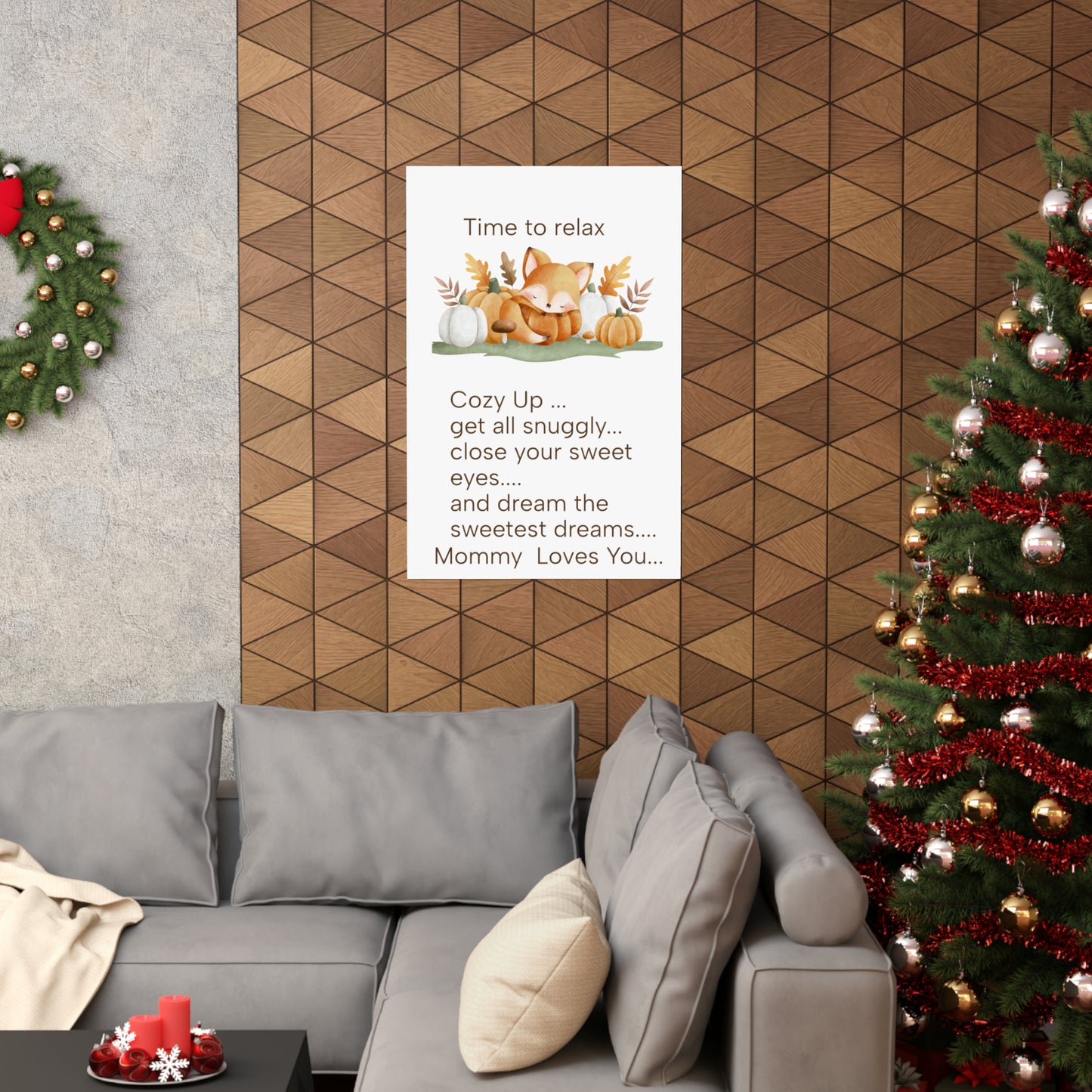 Matte Vertical Posters, Sleepy time fox Autumn, mommy loves you little one, Wall Art