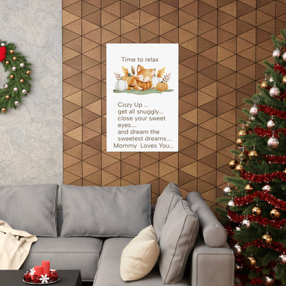 Matte Vertical Posters, Sleepy time fox Autumn, mommy loves you little one, Wall Art