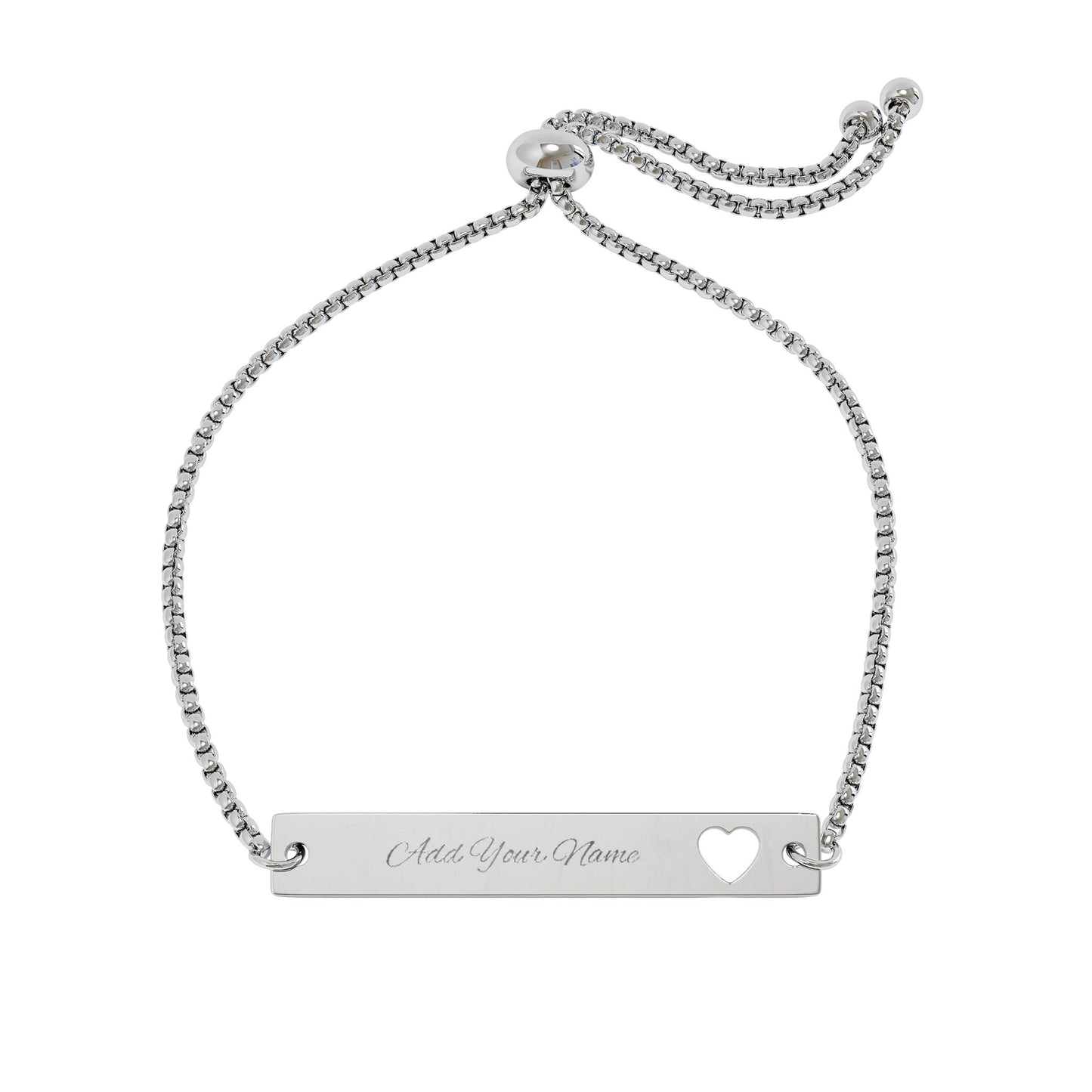 Personalize Name Best Ever Adjustable Flat Cutout Heart Bar Bracelet (Engraving)
