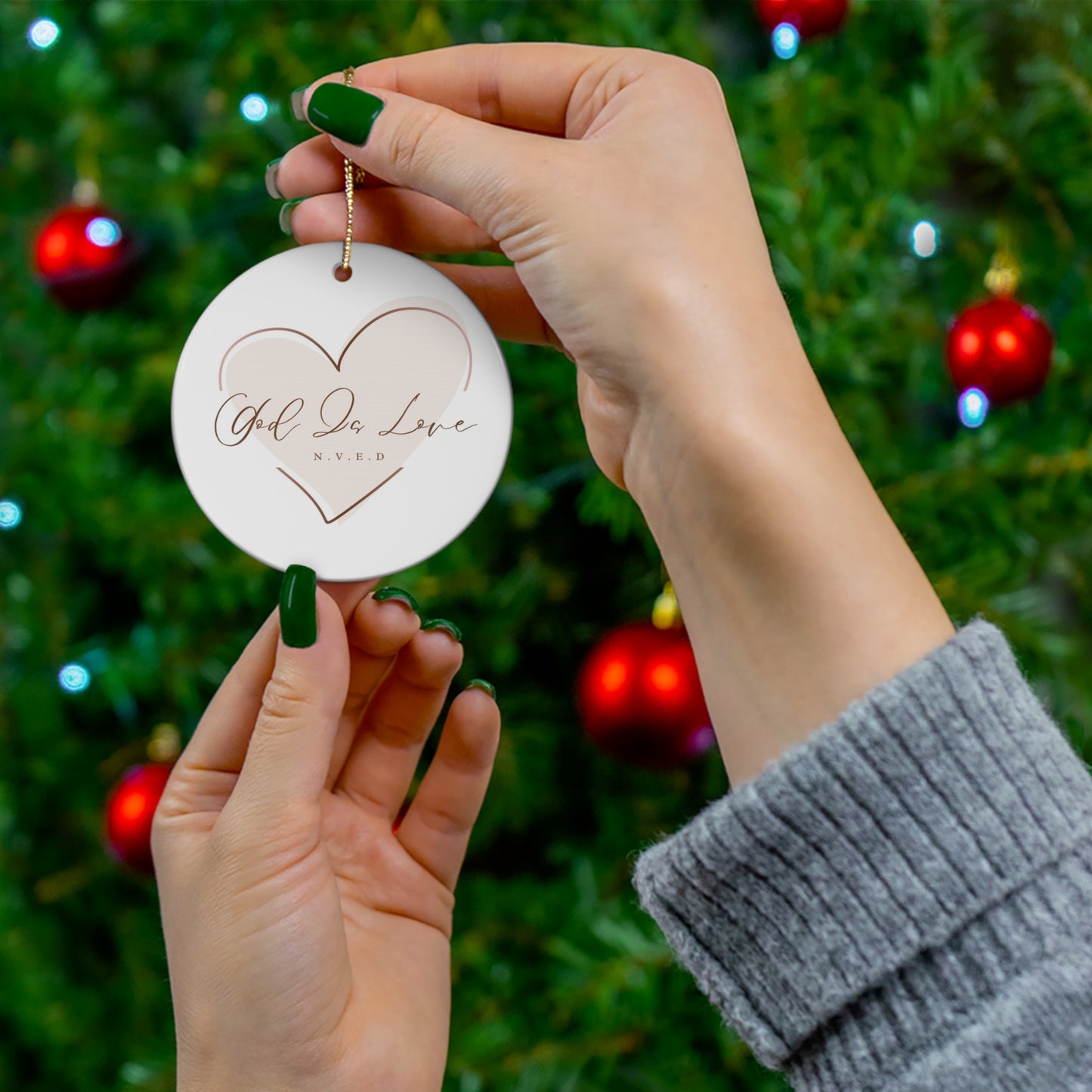 God Is Love Christmas Ceramic Ornament, 3 Shapes