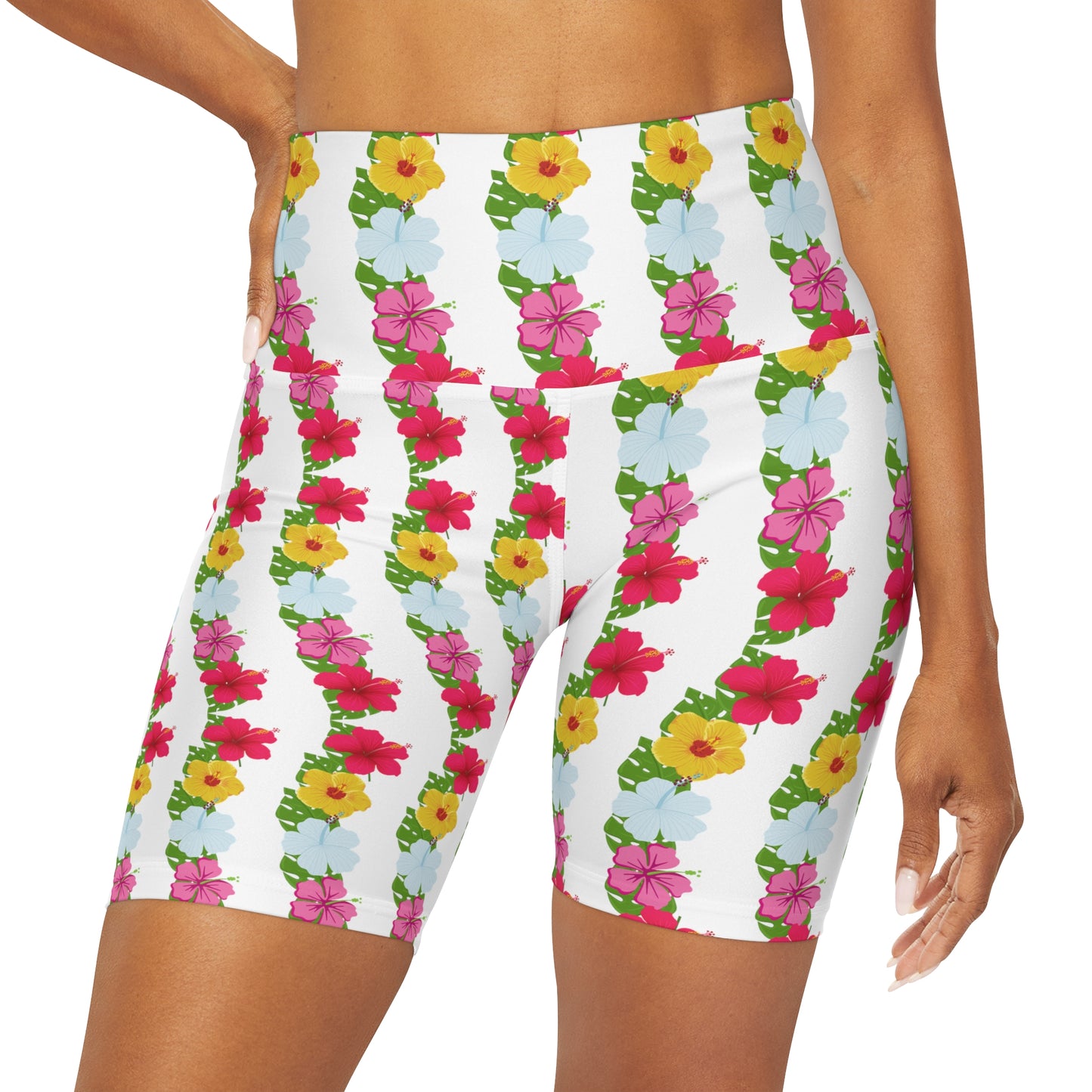 Hawaiian Flowers High Waisted Yoga Shorts
