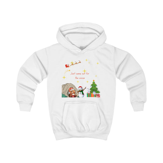 Kids Hoodie — Starry Night Christmas Bear with Hot Cocoa & Santa Sleigh