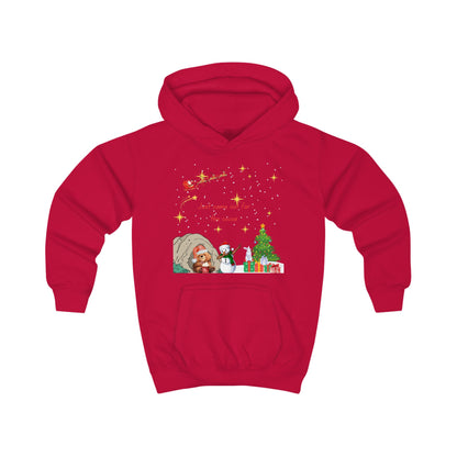 Kids Hoodie — Starry Night Christmas Bear with Hot Cocoa & Santa Sleigh