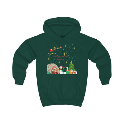 Kids Hoodie — Starry Night Christmas Bear with Hot Cocoa & Santa Sleigh