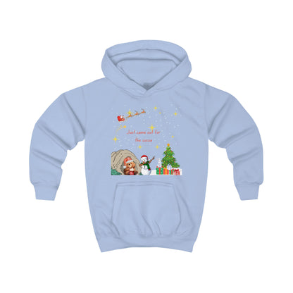 Kids Hoodie — Starry Night Christmas Bear with Hot Cocoa & Santa Sleigh