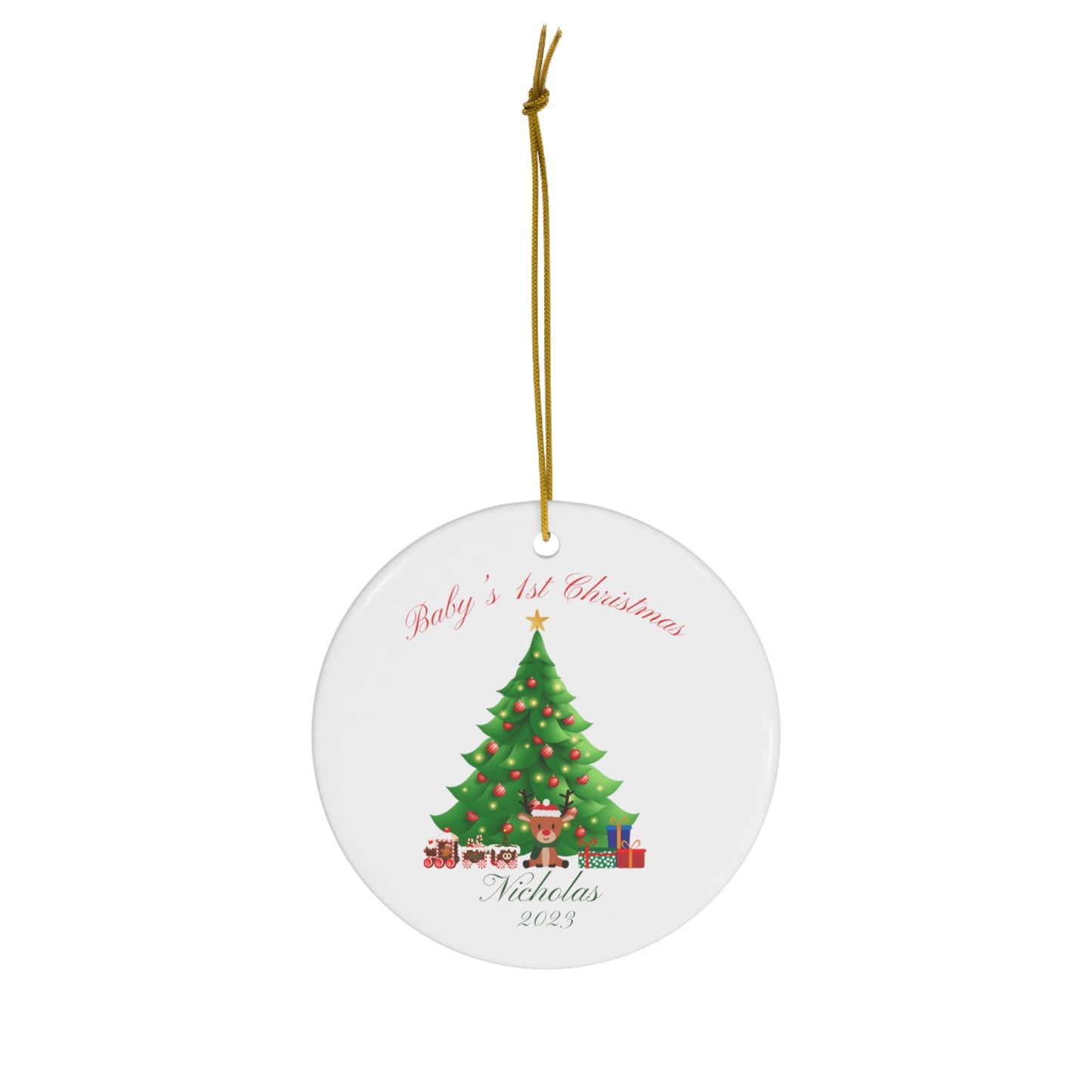 BABY'S 1ST Christmas Ceramic Ornament, Round or Snowflake shaped Ornament with Personalized name