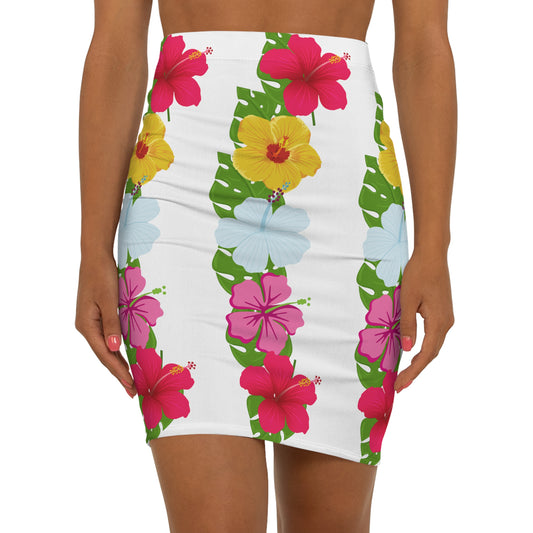 Aloha Flowers Women's Mid-Waist Pencil Skirt (AOP)
