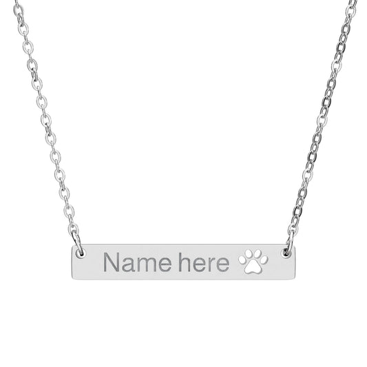 Personalize Cutout Paw Bar Necklace (Engraving)
