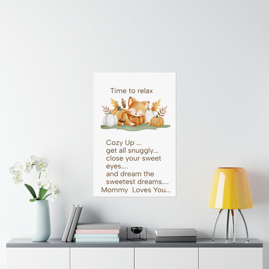 Matte Vertical Posters, Sleepy time fox Autumn, mommy loves you little one, Wall Art