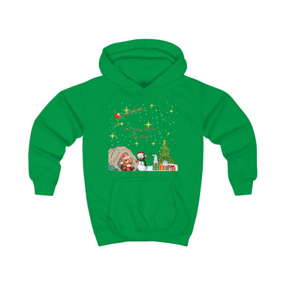 Kids Hoodie — Starry Night Christmas Bear with Hot Cocoa & Santa Sleigh