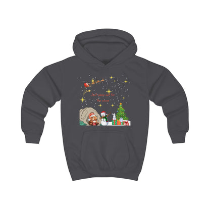 Kids Hoodie — Starry Night Christmas Bear with Hot Cocoa & Santa Sleigh