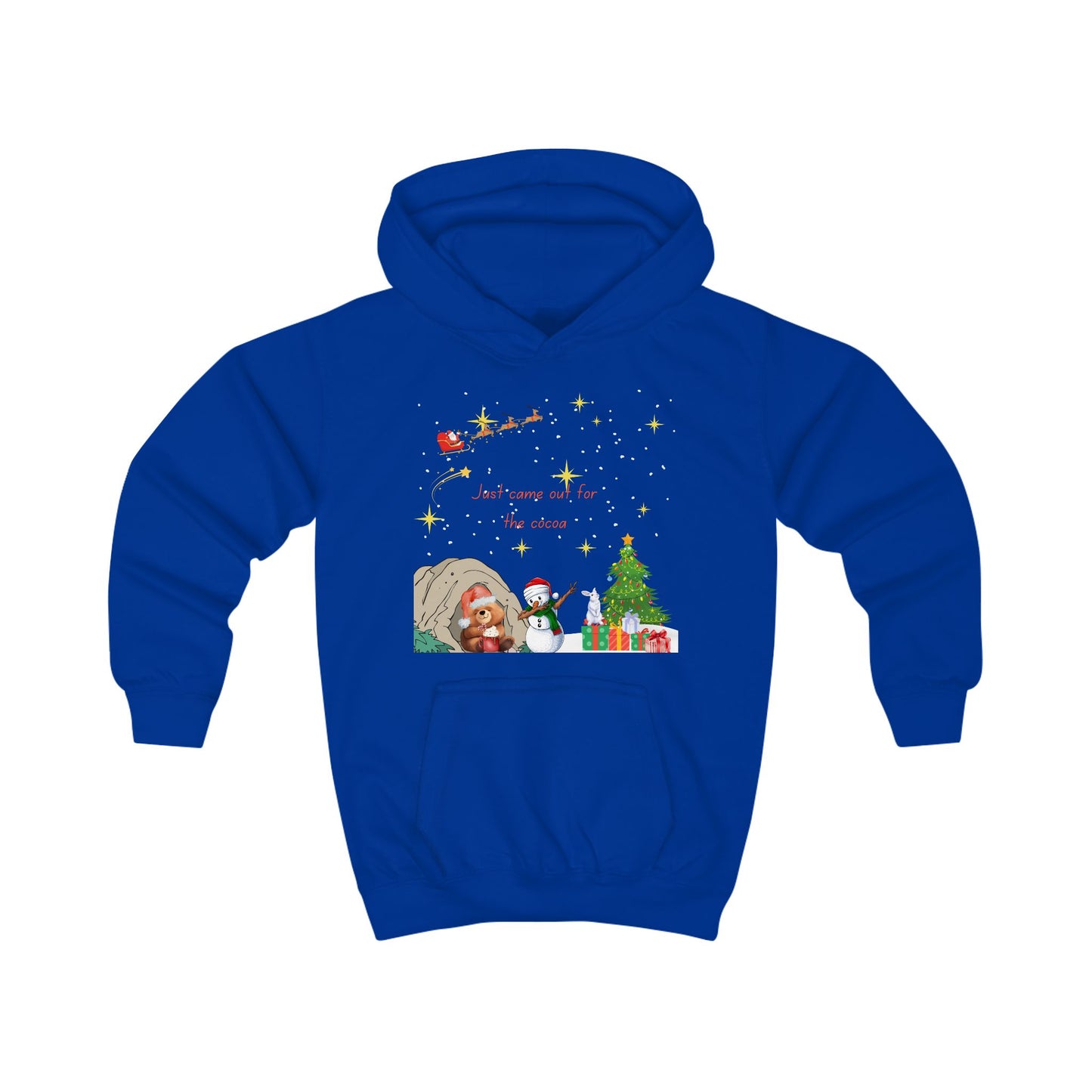 Kids Hoodie — Starry Night Christmas Bear with Hot Cocoa & Santa Sleigh