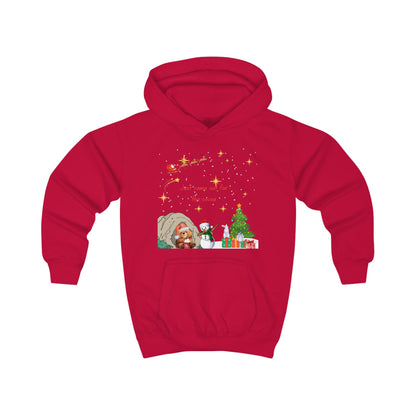Kids Hoodie — Starry Night Christmas Bear with Hot Cocoa & Santa Sleigh