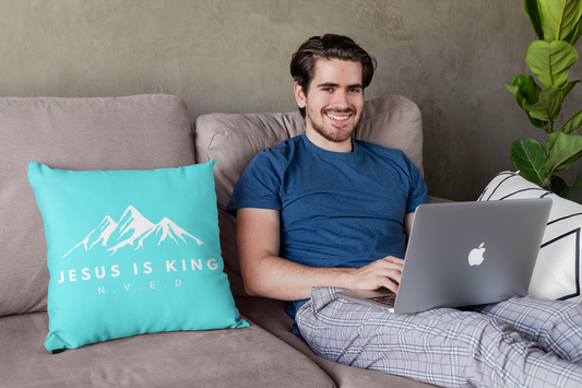 Jesus Is King Teal Pillow, Spun Polyester Square Pillow