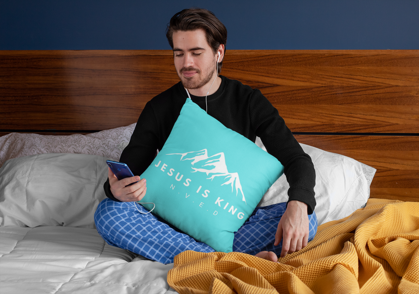 Jesus Is King Teal Pillow, Spun Polyester Square Pillow